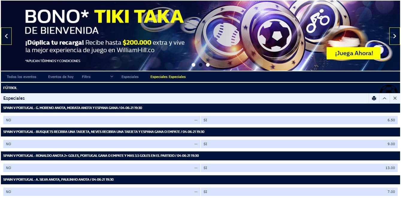 Codigo Promocional William Hill Colombia para móviles