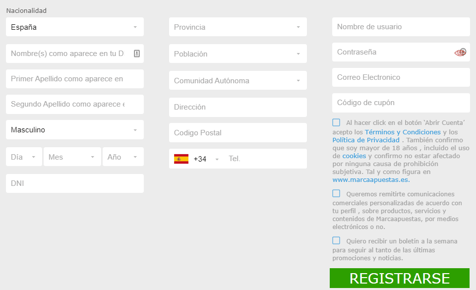 Marca apuestas registro