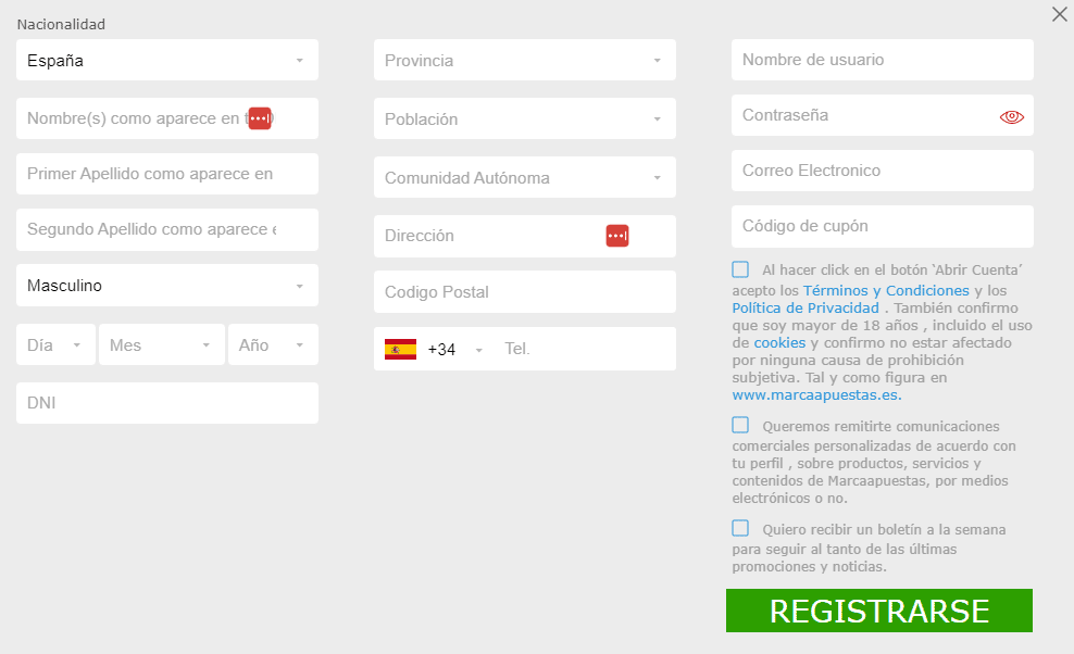 Marca apuestas registro